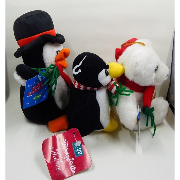 Fun World Christmas Penguin and Bear Plush Lot of 3 MerryBrite Stuffed Animals - Picture 4 of 9